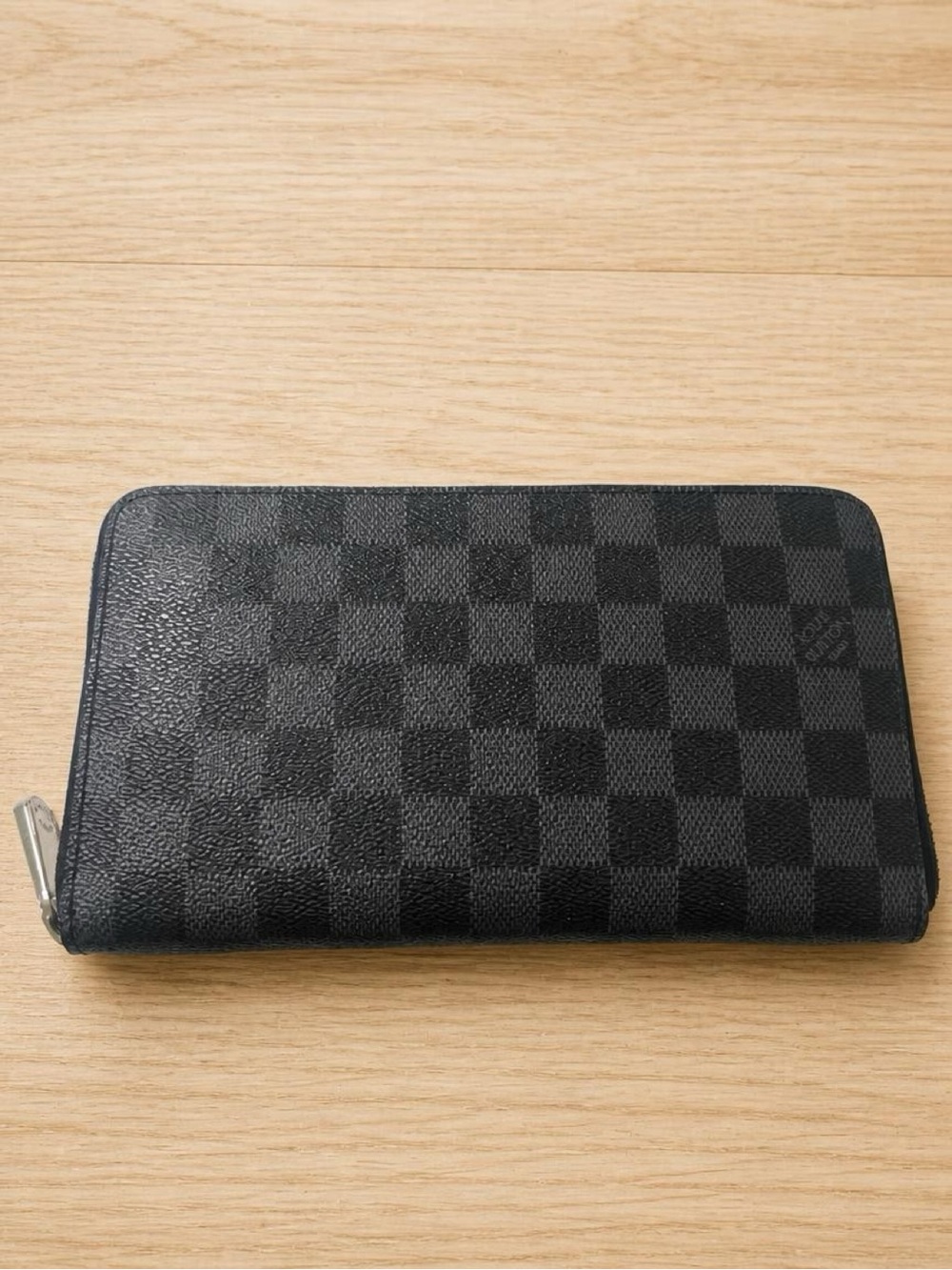 Unisex Black Checkered Zip Wallet/ Organizer